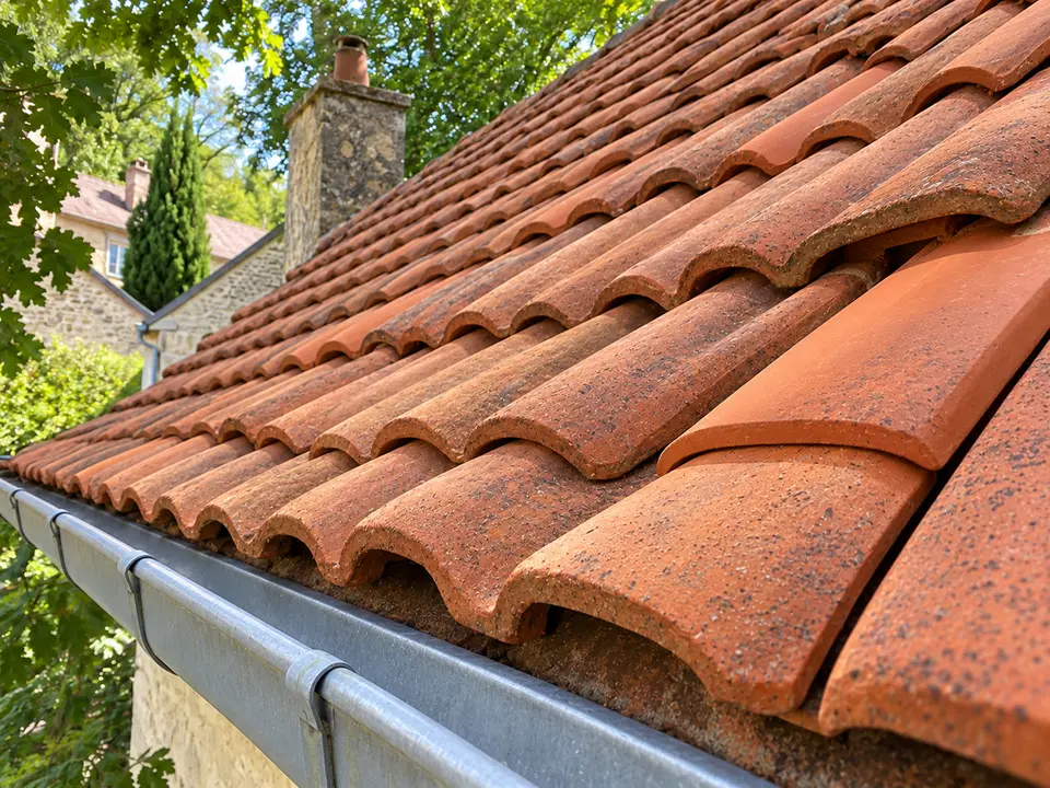 Démoussage d'une toiture en tuiles à Auffargis